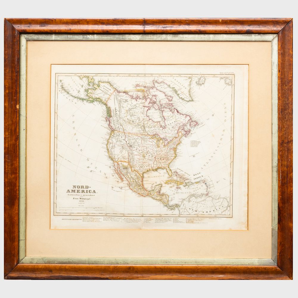 Appraisal: Adolf Stieler Map of Nord-America Engraving with hand-coloring x in