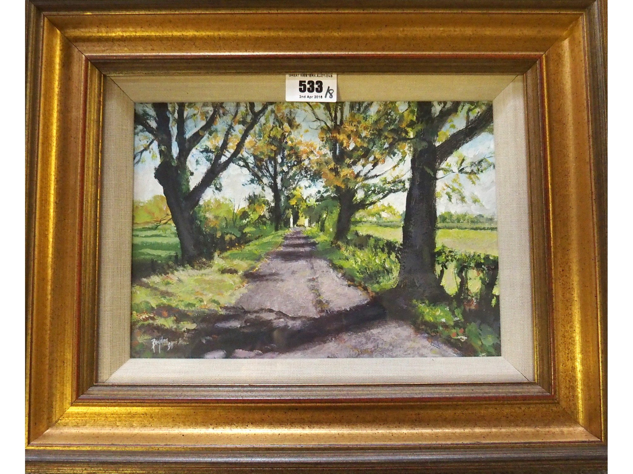 Appraisal: BRYDEN Tree lined country road signed and dated oil on