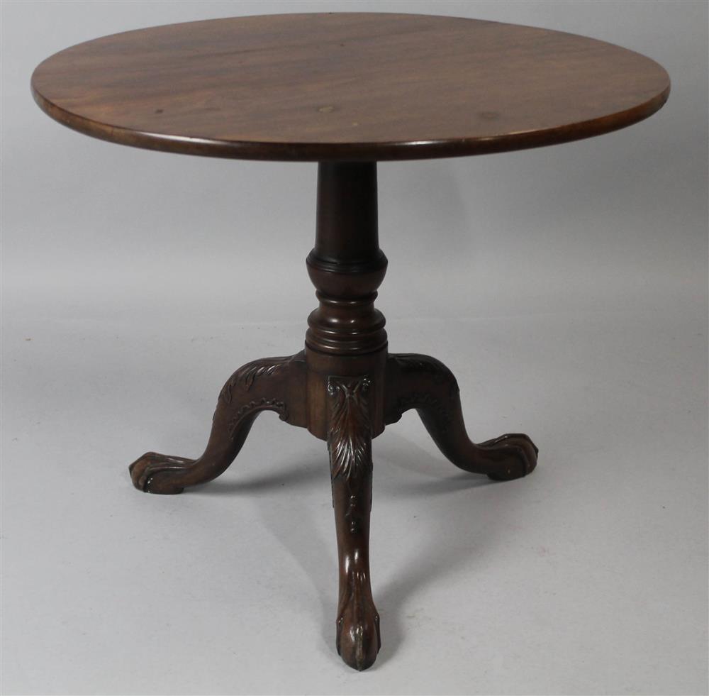 Appraisal: GEORGE III STYLE CARVED MAHOGANY TEA TABLE having a hinged