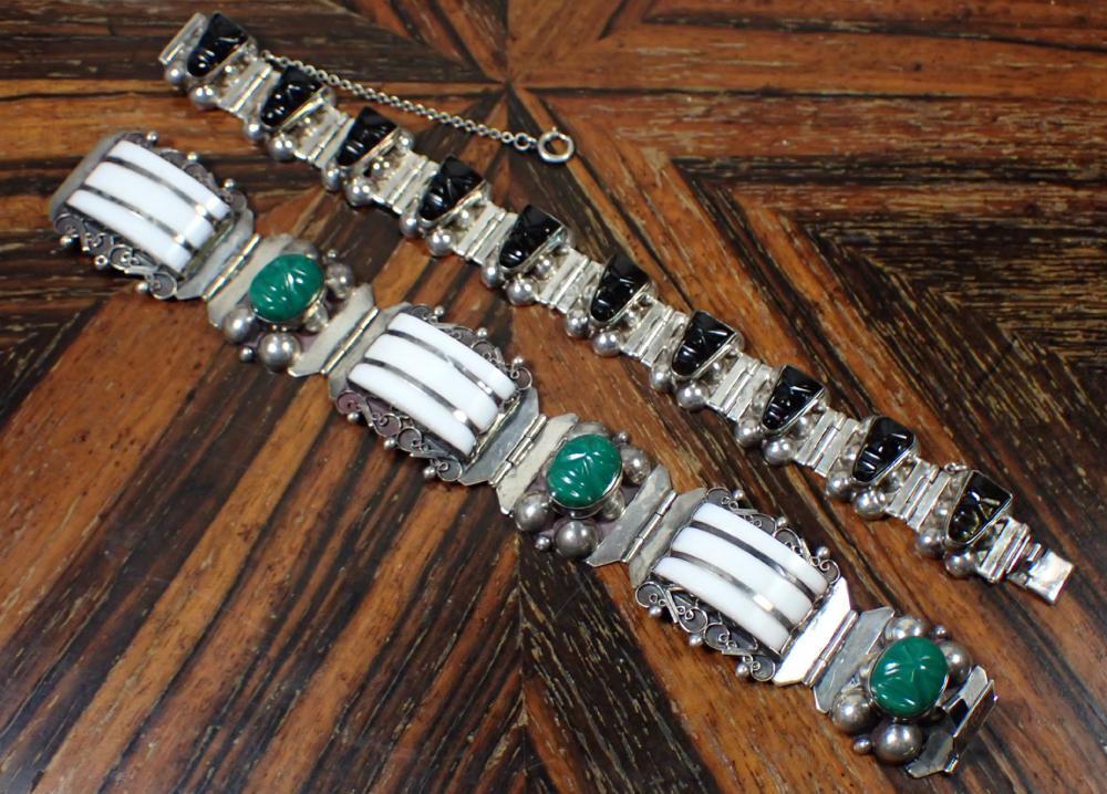 Appraisal: TWO VINTAGE MEXICO STERLING SILVER BRACELETS including a - bracelet