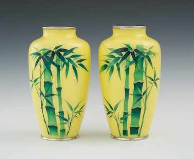 Appraisal: A Pair of Signed Nekka Bamboo Cloisonne Vases Mirror image