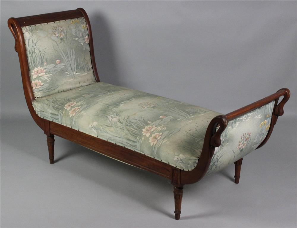 Appraisal: DIRECTOIRE STYLE BEECHWOOD RECAMIER the outscrolling offset head and footboards