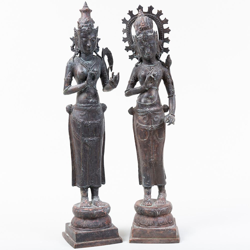 Appraisal: Two Indian Bronze Figures of Attendants The larger in high