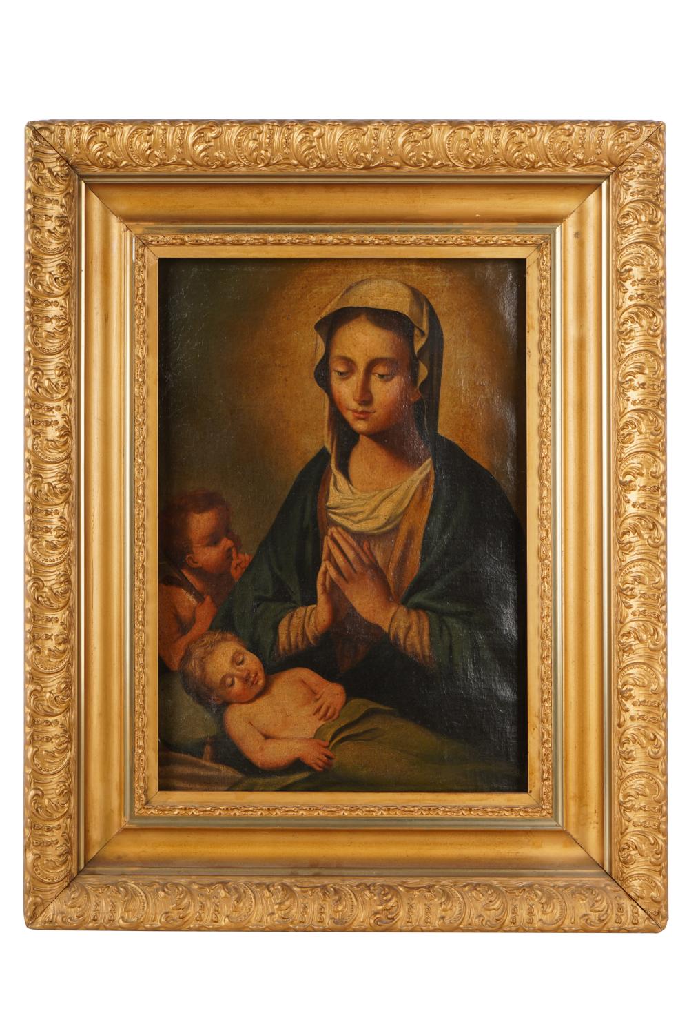 Appraisal: PORTRAIT OF MADONNA CHRIST JOHN THE BAPTISToil on canvas Condition