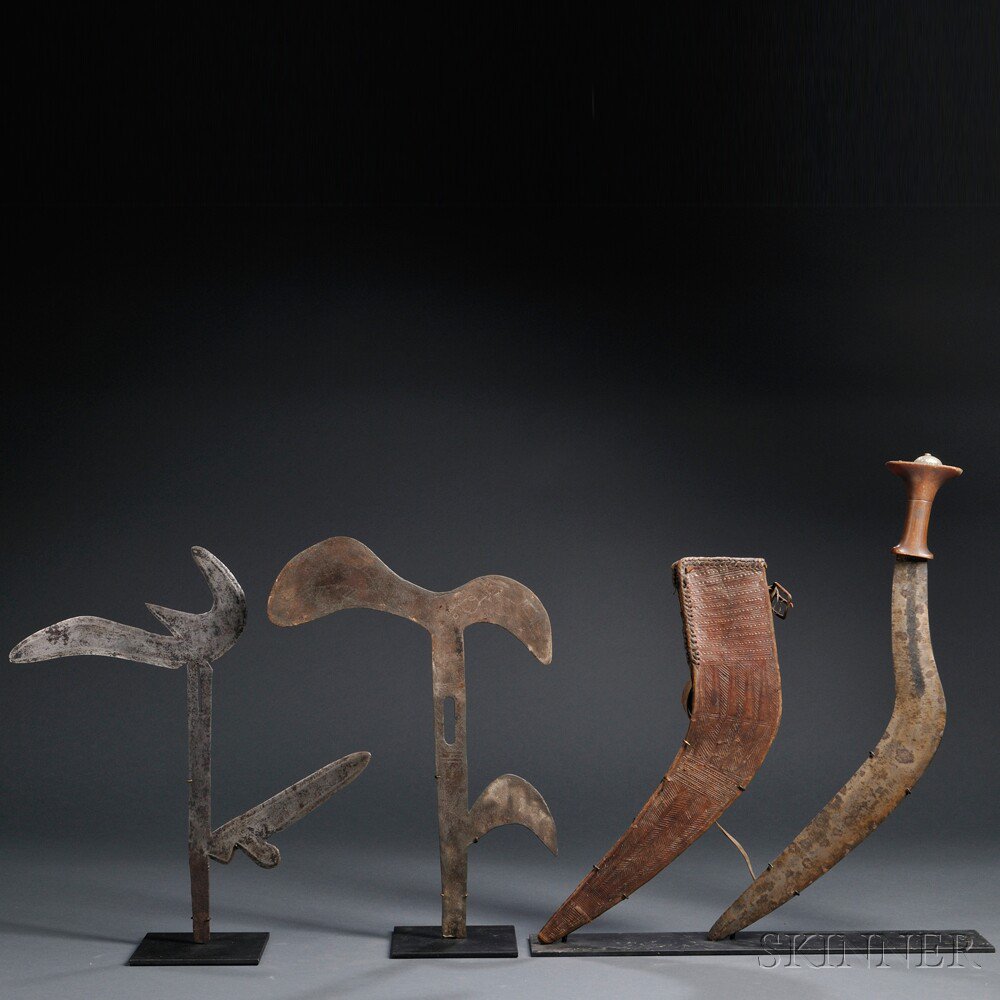 Appraisal: Three African Weapons two throwing knives and an Ethiopian sword