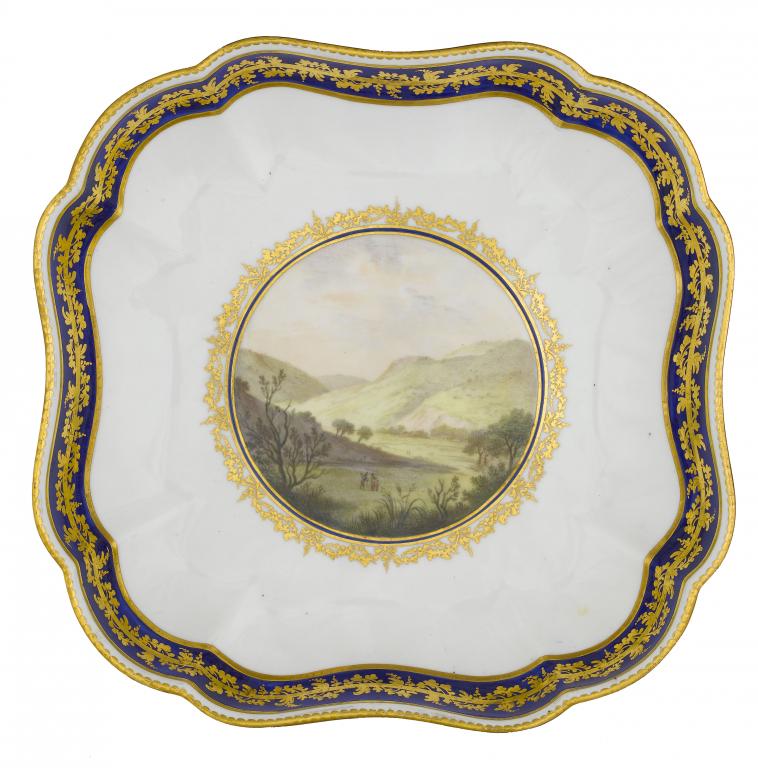 Appraisal: A DERBY SHAPED SQUARE DESSERT DISH painted by Zachariah Boreman