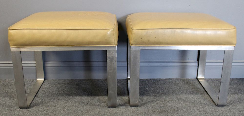 Appraisal: MIDCENTURY Pair Of Upholstered Polished Benches From a New Jersey