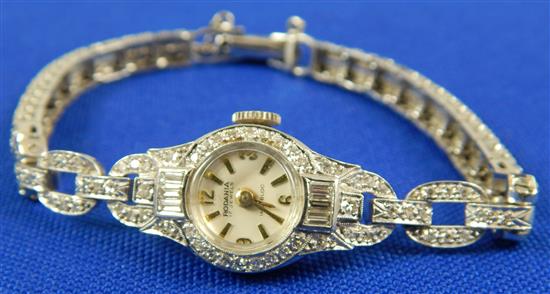 Appraisal: JEWELRY Platinum Deco style woman's wristwatch with diamonds stemwind and