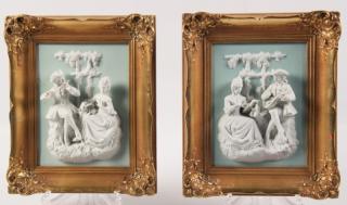 Appraisal: PAIR OF FRAMED PORCELAIN PLAQUES PLAQUES PAIR OF FRAMED PORCELAIN