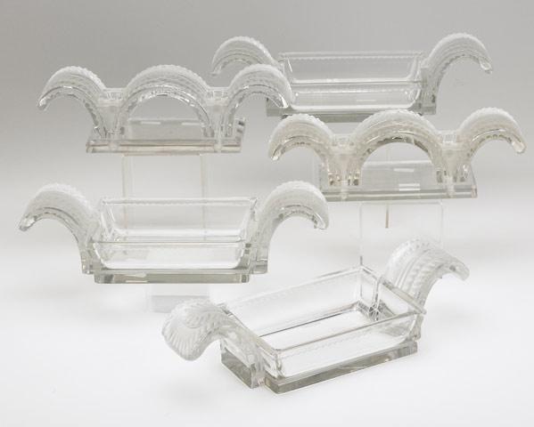 Appraisal: LALIQUE Two double candleholders in clear glass with frosted design