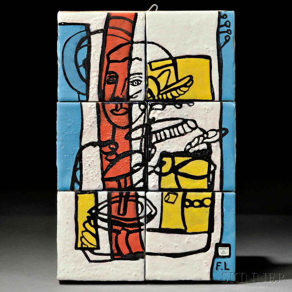 Appraisal: Fernand Leger French - Tiled Plaque Art pottery France mid-