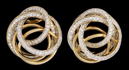 Appraisal: karat yellow gold and diamond earringsAlternating hoops of gold and