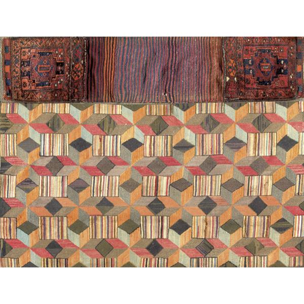 Appraisal: RUG GROUPING Abstract design hook rug together with an Oriental