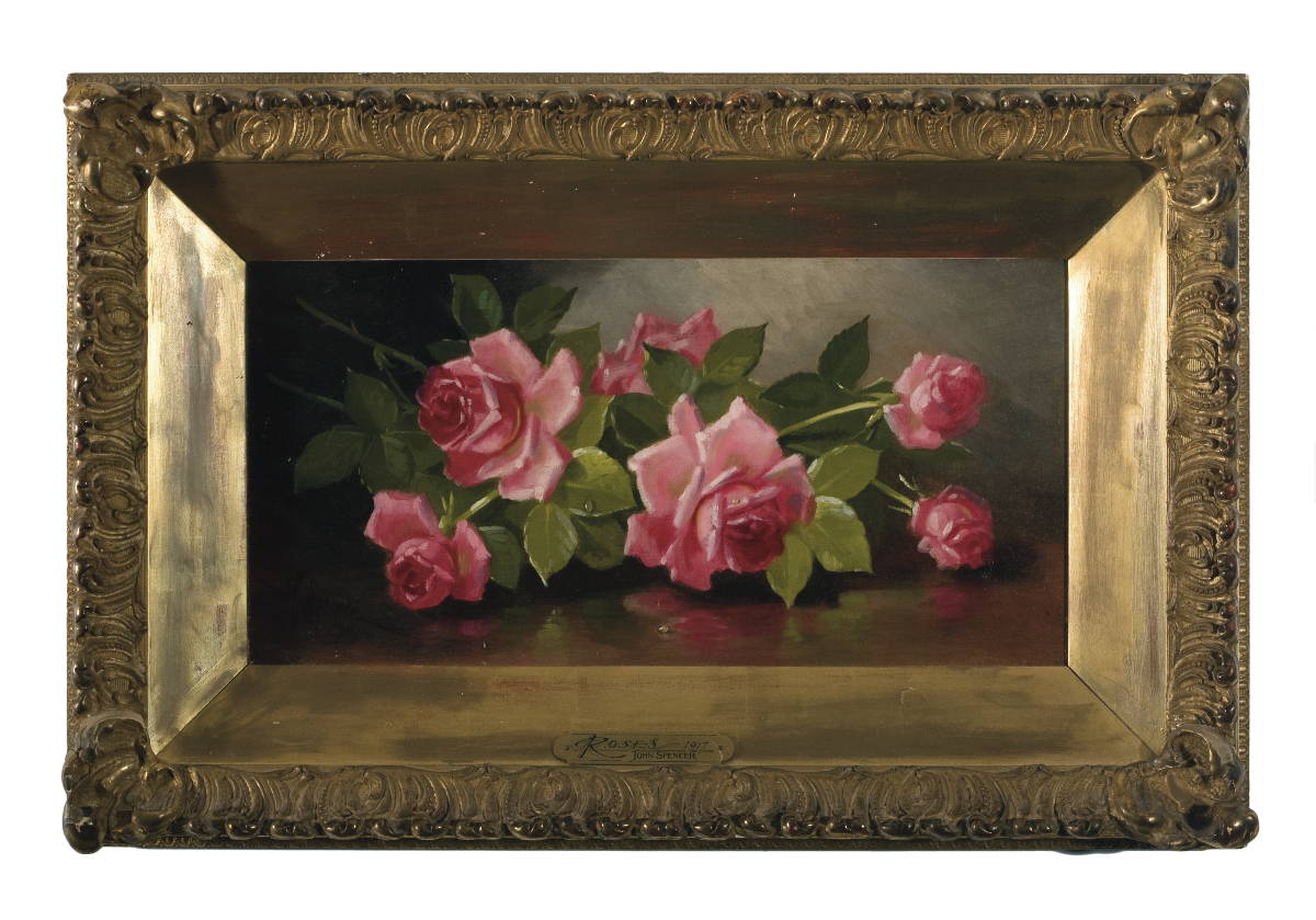 Appraisal: JOHN CLINTON SPENCER AMERICAN - STILL-LIFE WITH PINK ROSES Oil