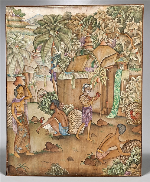 Appraisal: Four Balinese paintings each signed x largest approx