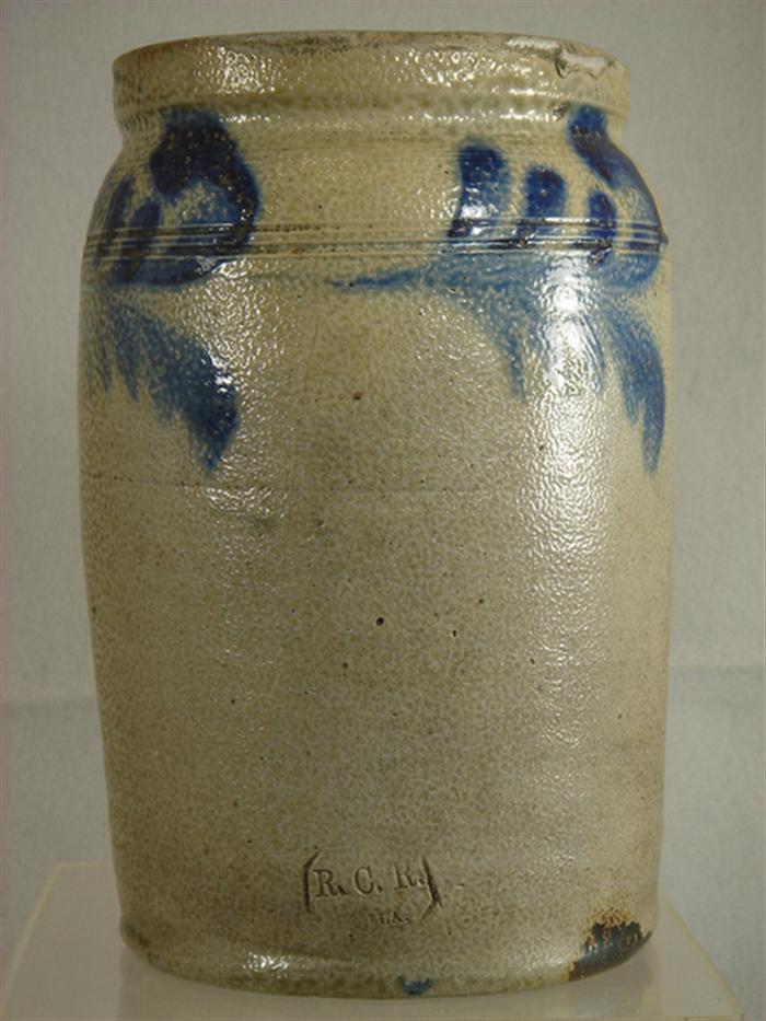 Appraisal: Blue decorated stoneware jar signed R C R Phila for