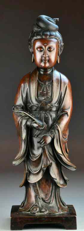 Appraisal: Large Impressive Chinese Bronze StatueFinely cast to depict a standing