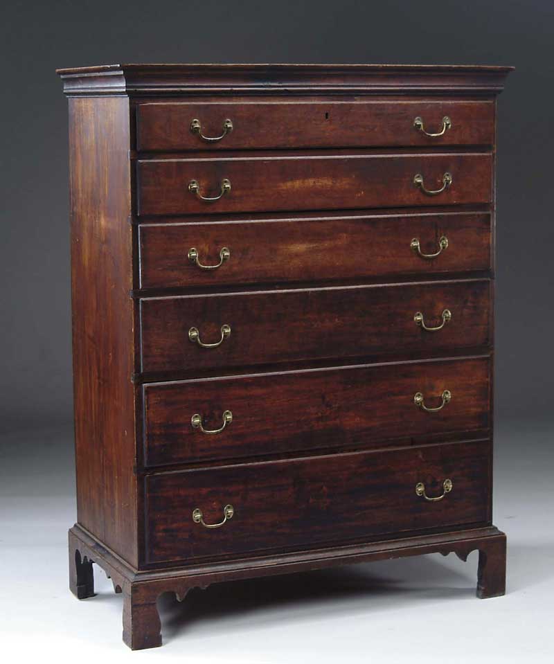 Appraisal: STATE OF MAINE CHIPPENDALE GRADUATED TALL CHEST Six drawer graduated