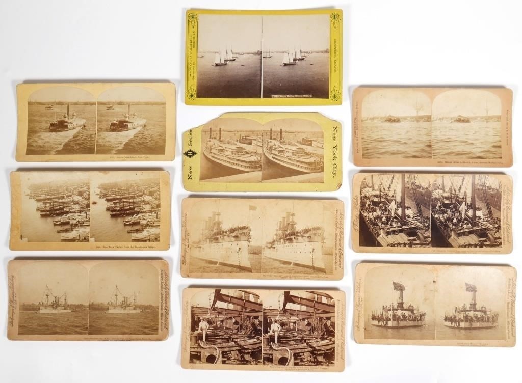 Appraisal: Ten stereoview cards mostly th C All ship-related There are