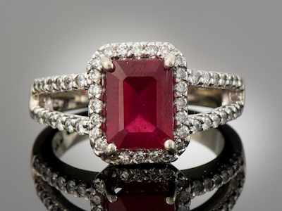 Appraisal: A Ladies' Diamond and Red Gemstone Ring k white gold