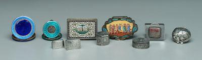 Appraisal: Ten silver boxes one Italian silver cartouche form enameled top