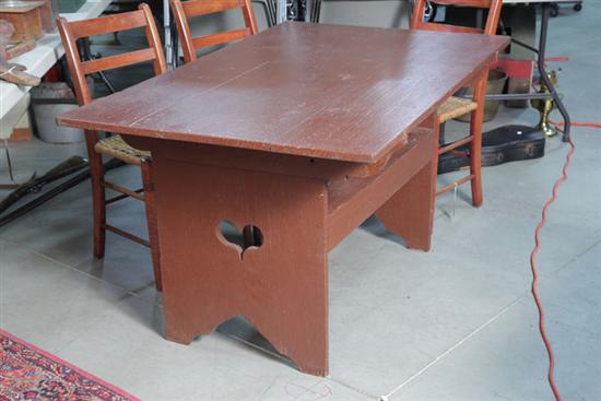 Appraisal: HUTCH TABLE Red painted table with heart cutouts and bootjack