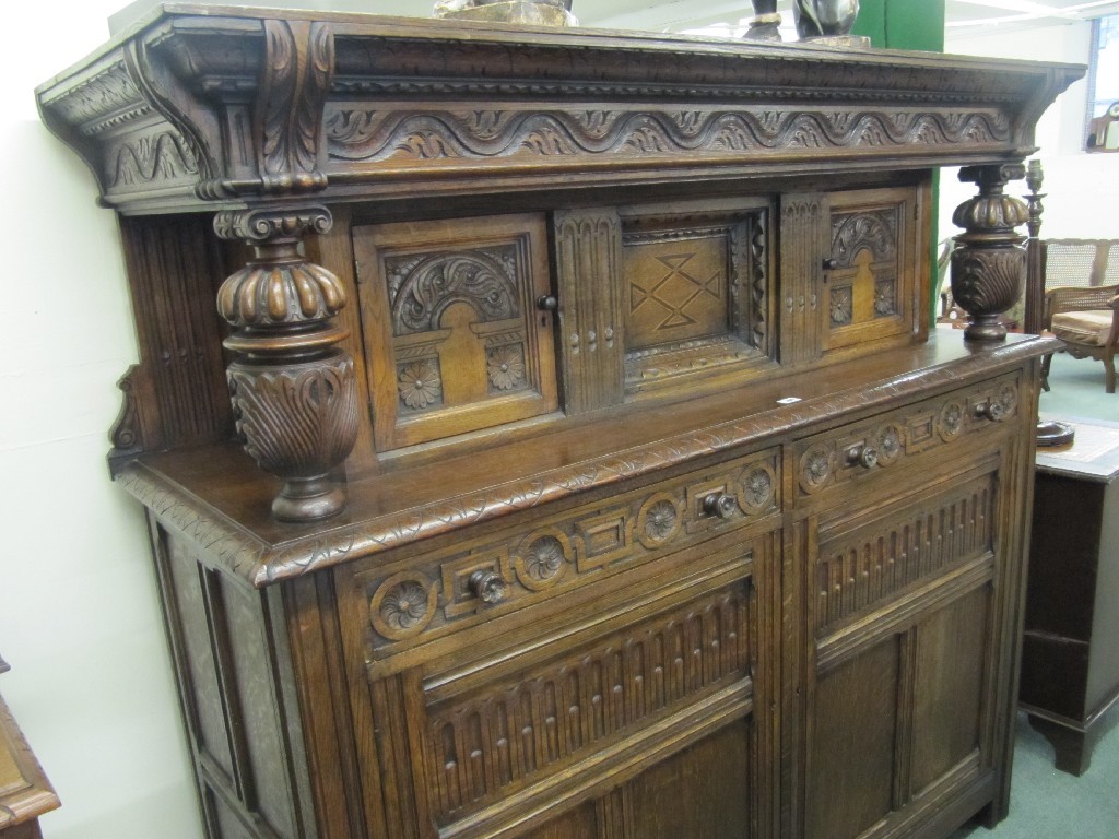 Appraisal: Carved oak court cupboard