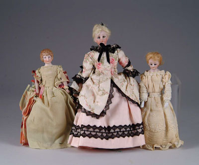 Appraisal: LOT OF THREE DOLLHOUSE DOLLS Includes pair of S H