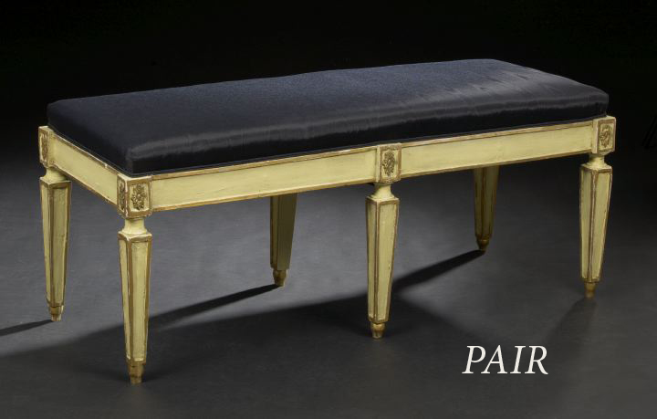 Appraisal: Pair of Directoire-Style Polychromed Benches late th century each with