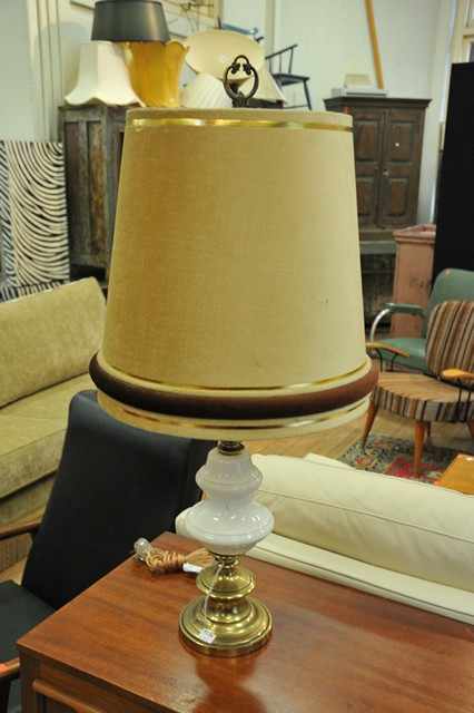 Appraisal: TWO CERAMIC TABLE LAMPS WITH BRASS BASE AND CREAM SHADE