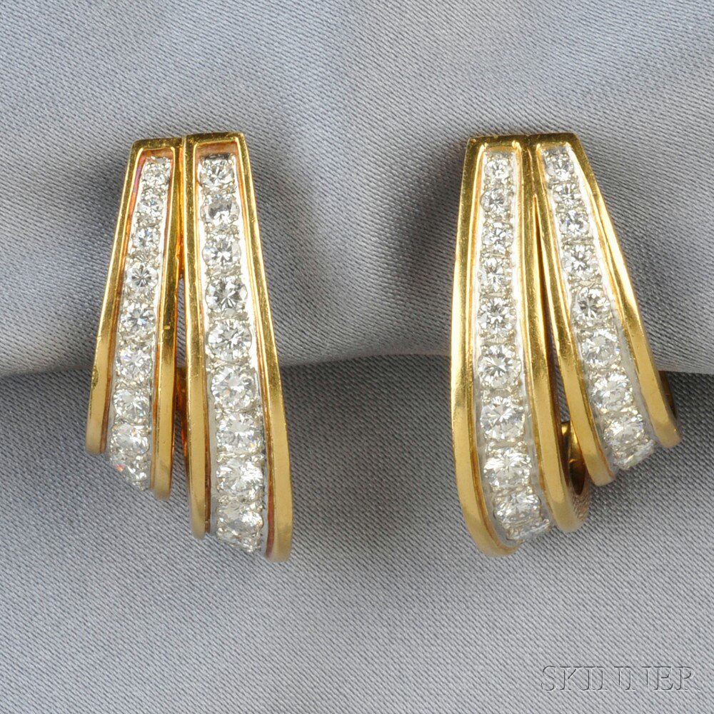 Appraisal: kt Gold and Diamond Earclips each designed as a double