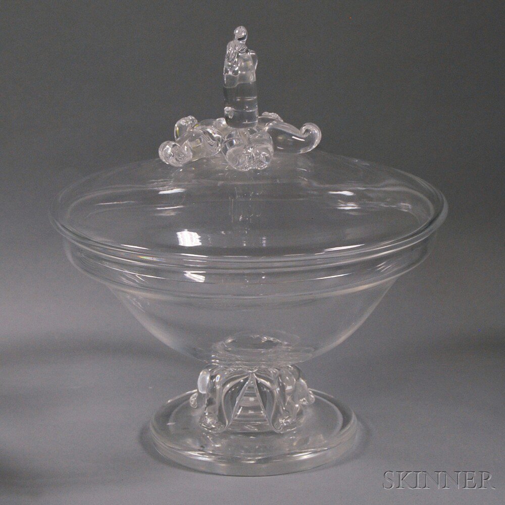 Appraisal: Steuben Covered Bowl th century top with floral knop bowl