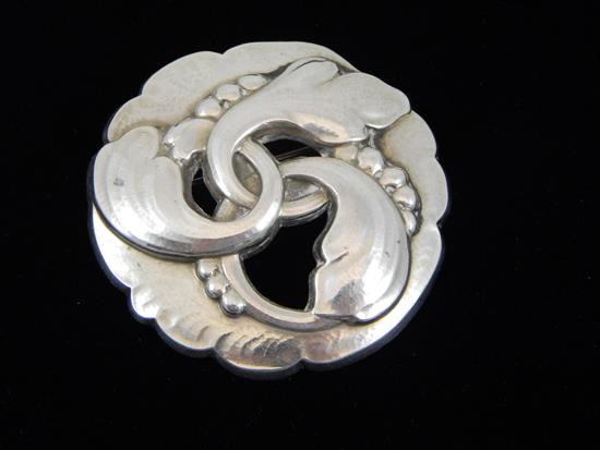 Appraisal: JEWELRY Georg Jensen round pin sterling silver asymmetrically pierced foliate