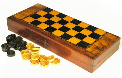 Appraisal: A mahogany walnut and parquetry folding games box with a