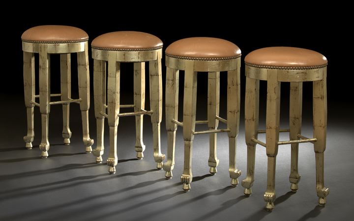 Appraisal: Christopher Maier American - suite of four silver-leaf bar stools