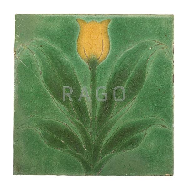 Appraisal: GRUEBY Tile with tulip Condition Report chip to bottom right