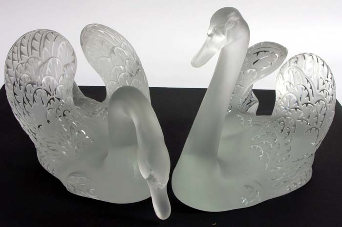 Appraisal: PAIR HEAVY LALIQUE CRYSTAL SWAN one with head up the