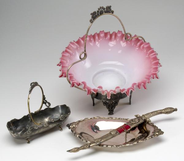 Appraisal: SILVERPLATE Including a Bride s Basket with fluted overlay bowl