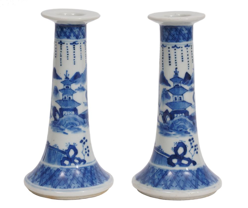 Appraisal: PR CHINESE PORCELAIN BLUE WHITE CANDLESTICKSPair of Chinese porcelain blue