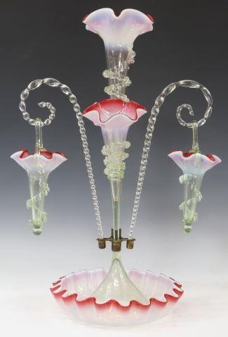 Appraisal: Victorian cranberry and opalescent glass epergne centerpiece late th early