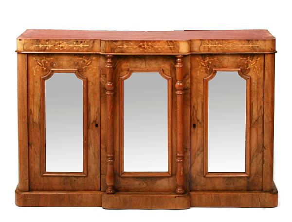 Appraisal: A Victorian burled walnut and marquetry mirror-front cabinet height in