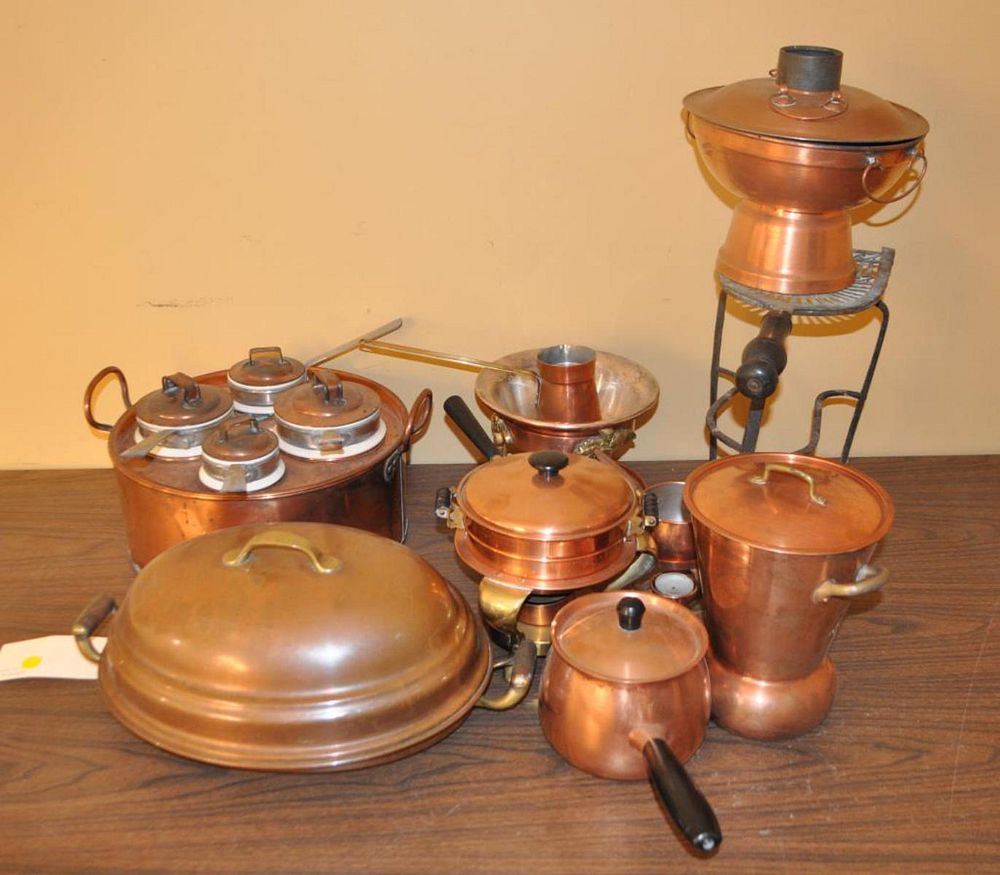 Appraisal: Group of Copper Serving Accessories comprising two chafing dishes one