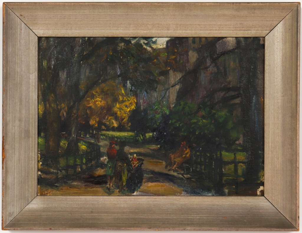 Appraisal: AMERICAN SCHOOL PARK SCENE OIL ON PANEL American School oil