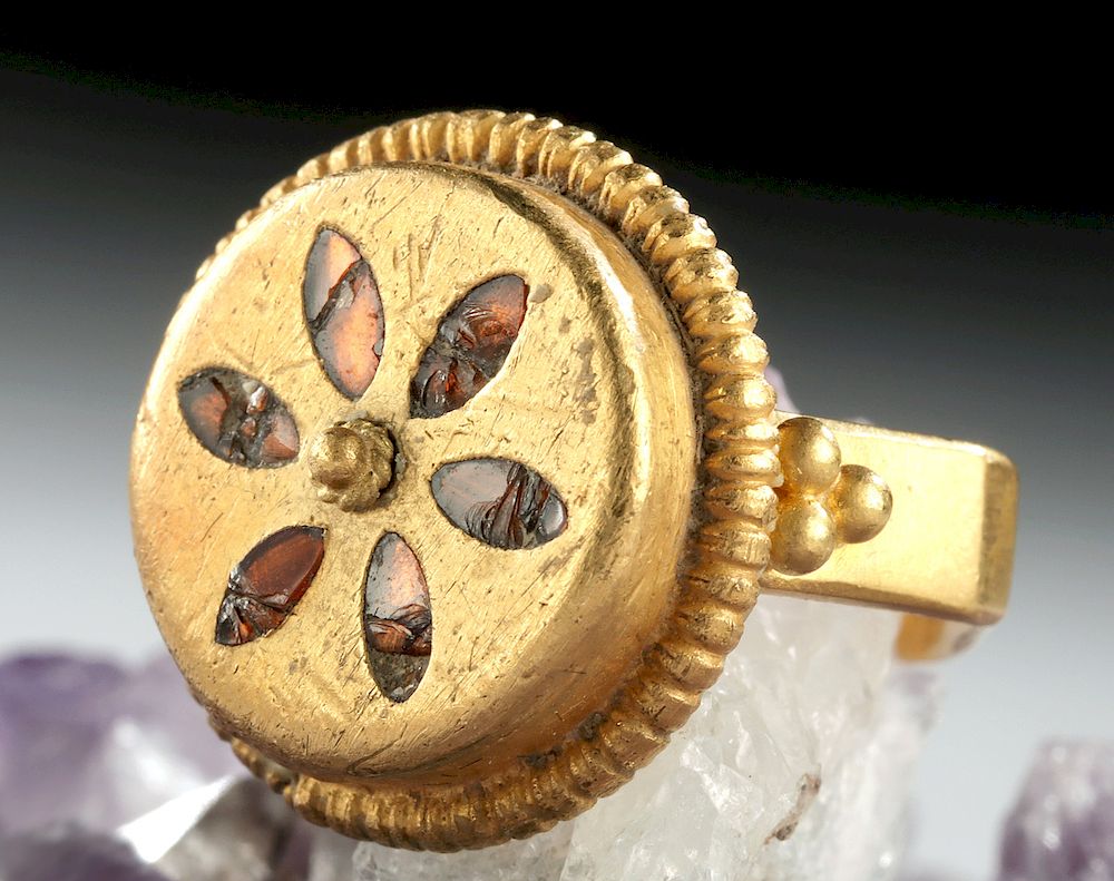 Appraisal: Stunning Byzantine Gold Ring w Glass Inlays - g Ancient