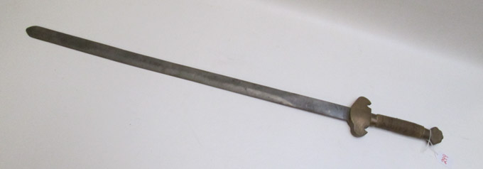 Appraisal: KING ARTHUR STYLE SWORD double edged straight blade decorative brass