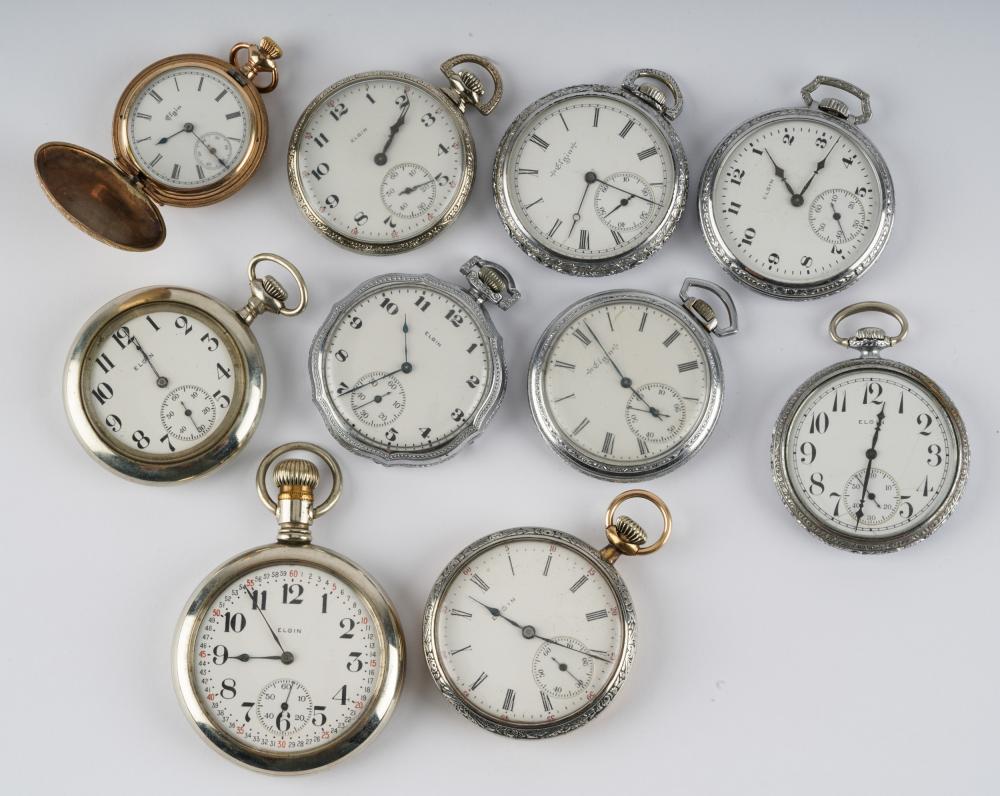 Appraisal: TEN ELGIN POCKET WATCHES I W C Co Napoleon rolled