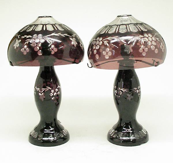 Appraisal: A pair of amethyst flashed cut to clear table lamps