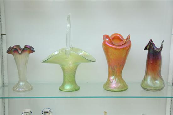 Appraisal: FOUR PIECES OF ART GLASS All iridescent Loetz type A