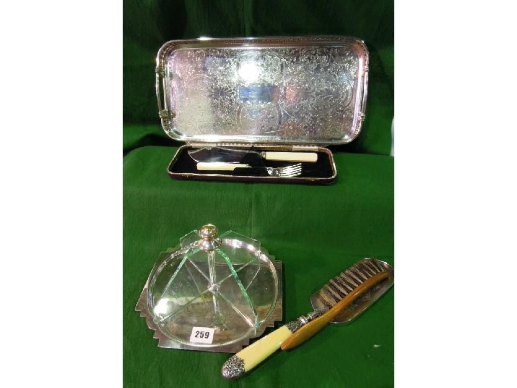 Appraisal: A circular silver plate and glass four sectional serving dish