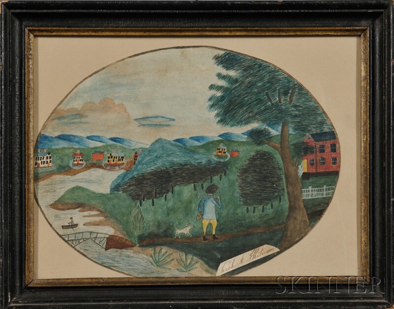 Appraisal: American School th Century Schoolgirl Picture of a Man and